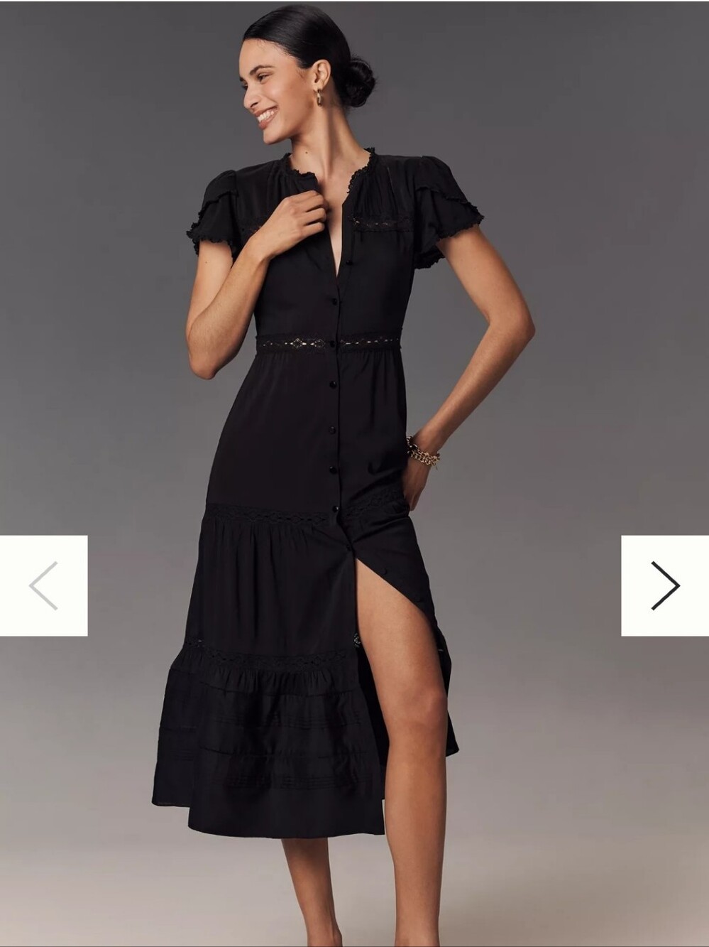 Reformation Zebrina Dress Black Tiered Button-Front Maxi Dress